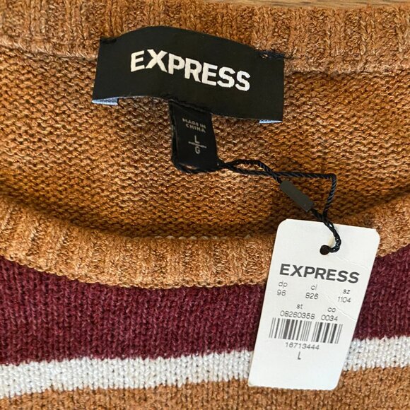 Express Multicolor Tan, Maroon, White, Black NWT Striped Sweater Size L - Picture 4 of 6